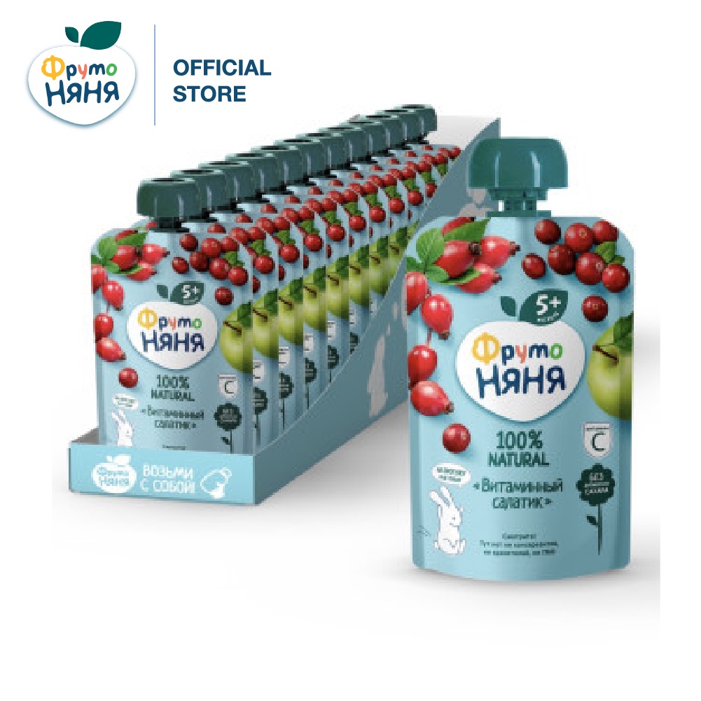 Thùng 12 Gói Trái cây nghiền vị táo, quả tầm xuân và nam việt quất Fruto Nyanya 90g/gói