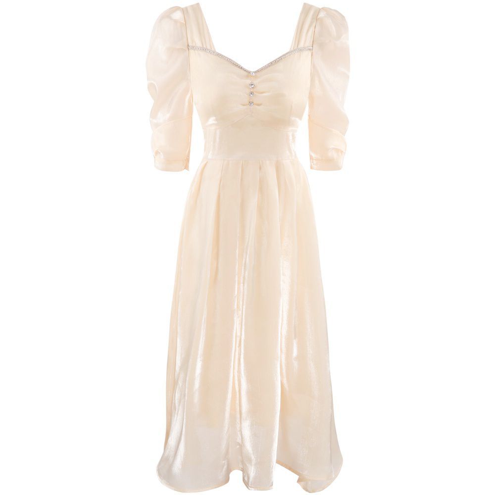 Đầm Trắng Dáng Dài Tay Ngắn Phối Lưới Thời Trang Mùa Hè 2021 Phong Cách Pháp Cho Nữ