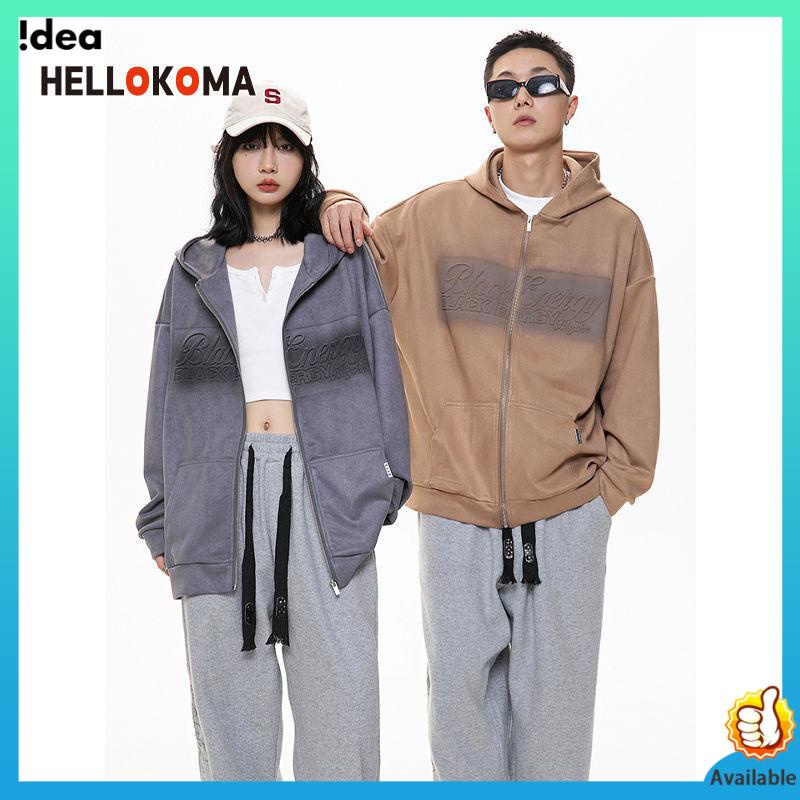 Hk Guo Chaohara Áo Khoác sweater Ngoại Cỡ Da Lộn Phối Khóa Kéo Thời Trang Mùa Thu Cho Cặp Đôi Nam Và Nữ
