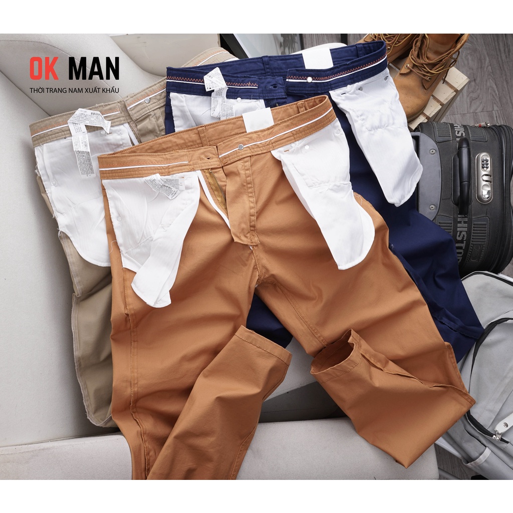 Quần kaki nam giả jean form slimfit cao cấp 3 màu co giãn thoải mái OkMan