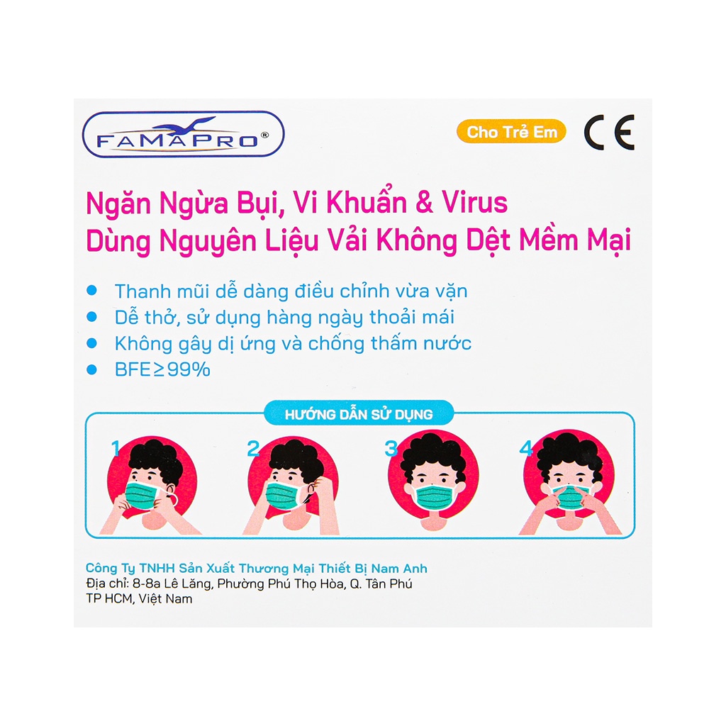 Khẩu trang y tế em bé 4 lớp Famapro khẩu trang kháng khuẩn cho bé hộp 50 cái có hình dễ thương