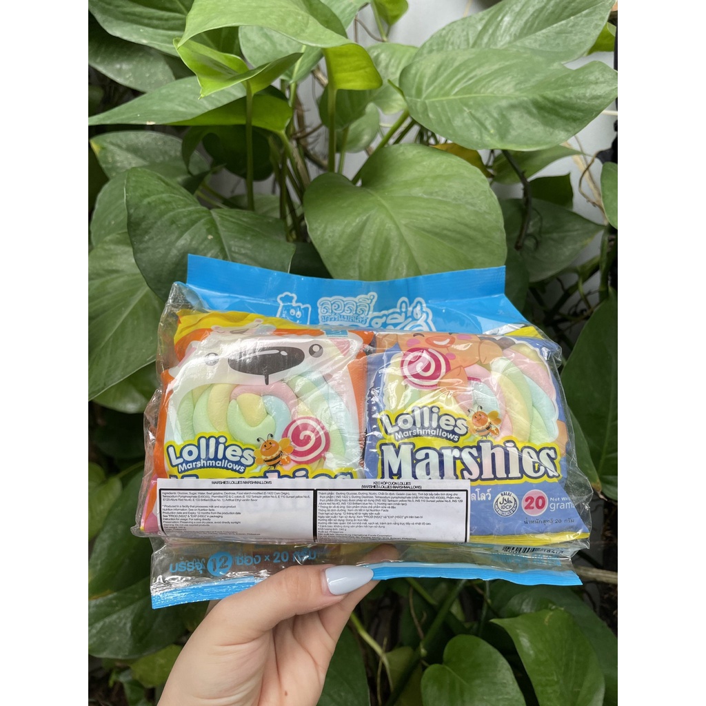 Kẹo Bông Gòn Xoắn 240g Xốp Cuộn Marshies Lollies Marshmallows (Túi 12 góix20g)