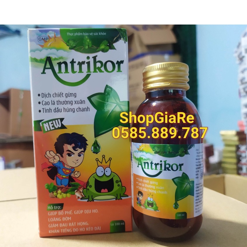 Siro Antrikor Cao Lá Thường Xuân, húng chanh giảm ho, làm ấm họng, giảm viêm họng, t giảm đờm, hết khò khòe