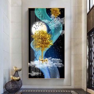 [ Ảnh thật ] Tranh thêu chữ thập nai hươu kim sắc 40*80cm chỉ lụa thêu kín 1155