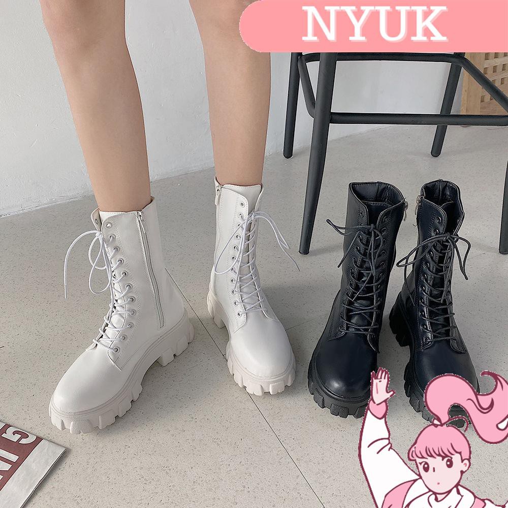 【Giao hàng 24H】 NYUK Martin boots fashion thick-soled British style mid-pipe