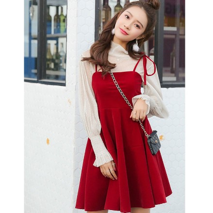 Set váy nhung + áo mỏng