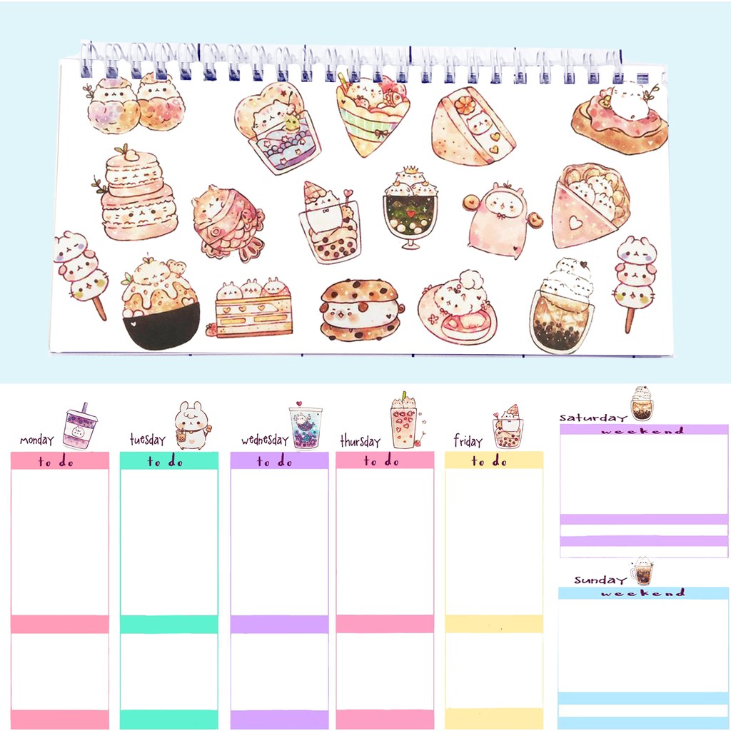 Sổ kế hoạch tuần trà sữa boba tea WPI30 hoạt hình Weekly Planner 52 trang thần tượng idol