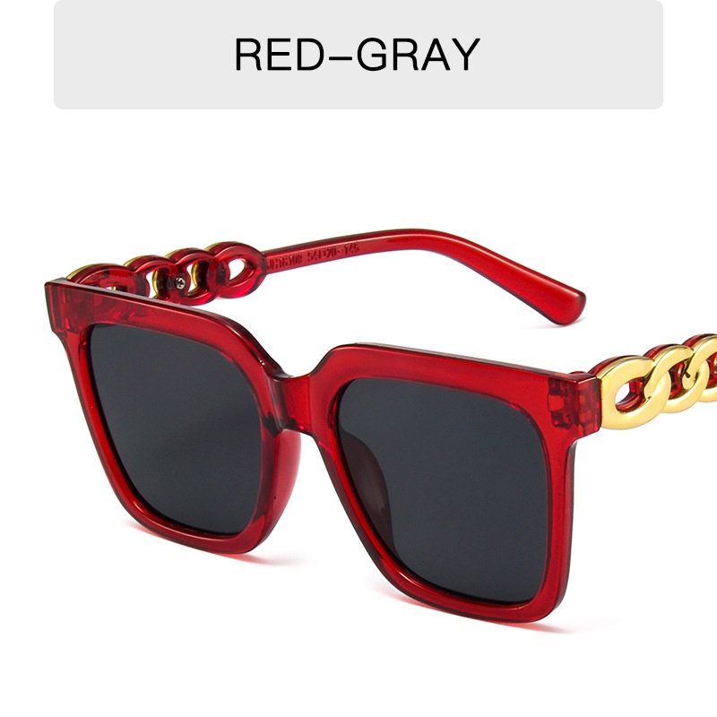 Kính Mát Gọng Vuông Cỡ Lớn Phối Dây Xích Bằng Kim Loại Thời Trang Cổ Điển Cho Nữ