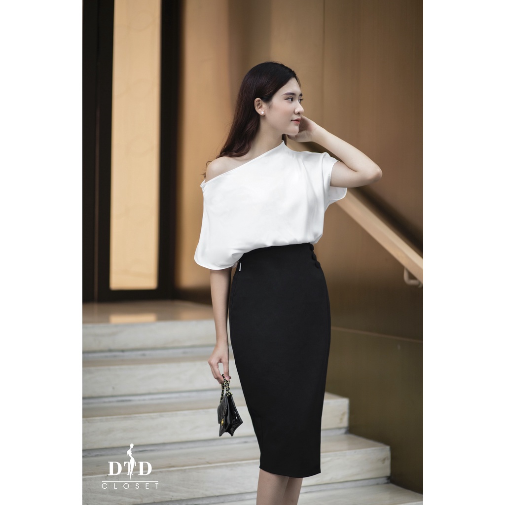 Áo lệch vai chất liệu lụa ngọc trai mềm mại, áo thiết kế Lily Top DTDCloset