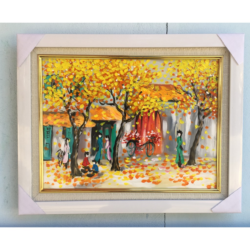 Tranh sơn dầu phố cổ (35x45cm cả khung)