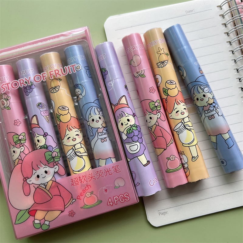 Set 4 Bút Bắt Sáng Đầu Mềm ins Etc. Bút Đánh Dấu Nhiều Màu Sắc Sáng Tạo Chất Lượng Cao