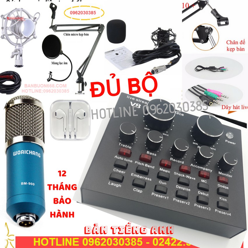 TRỌN BỘ THU ÂM V8 MIC BM900 ĐỦ BỘ - BH CHÍNH HÃNG 12THÁNG