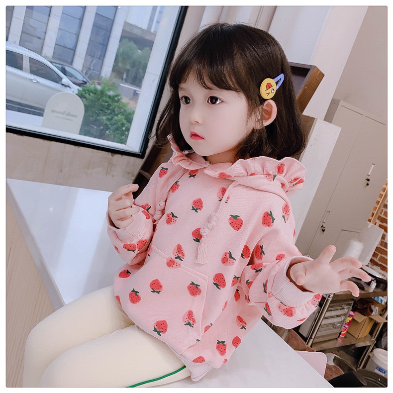 Áo Hoodie In Hình Dâu Tây Xinh Xắn Cho Bé Gái