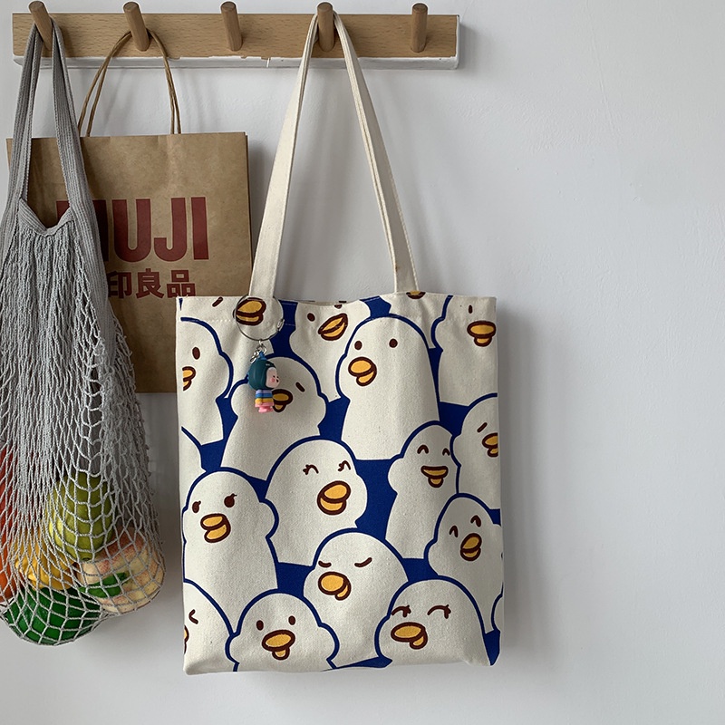 Túi tote vải canvas đeo vai hình vịt cực dễ thương