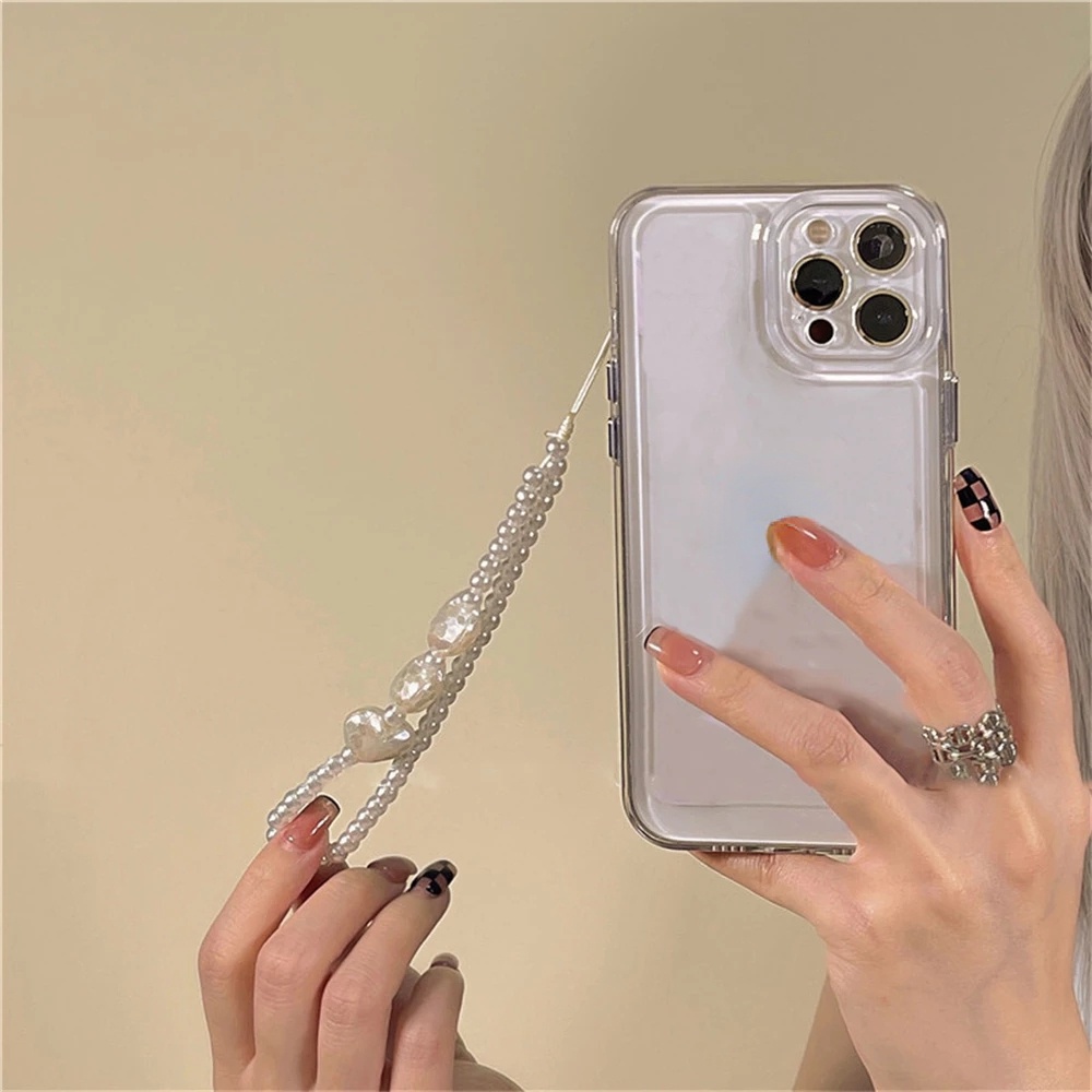 Ốp Điện Thoại Cứng Trong Suốt Chống Sốc Có Móc Khóa Ngọc Trai Sang Trọng Cho Iphone 11 6s 8 7 Plus SE2 XS XR 12 13 Mini PRO MAX
