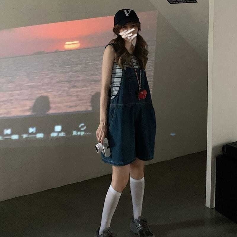Quần short denim ống rộng lưng cao thời trang mùa hè Nhật Bản dễ thương cho nữ