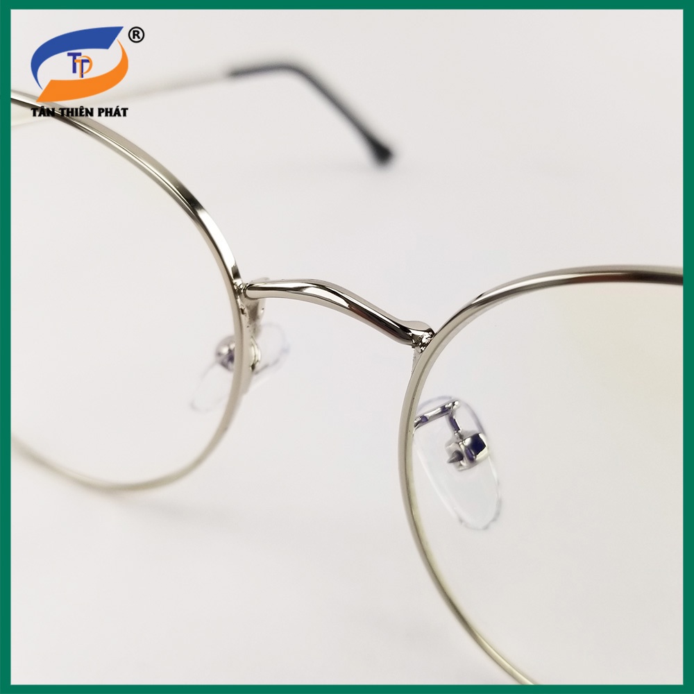 Gọng kính cận nữ, nam mắt giả cận tròn kim loại màu bạc, đen, vàng 9008. Tròng 0 độ chống ánh sáng xanh và tia UV