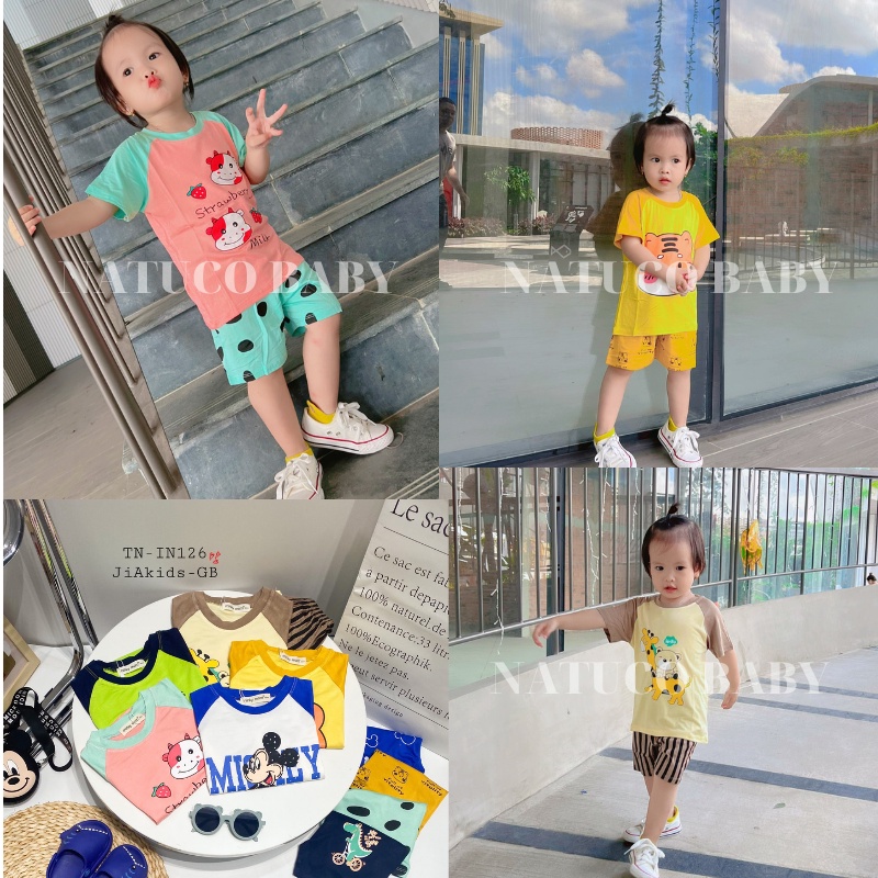 [Bé 8-27kg] Bộ Cộc Tay Minky Mom Vải Thun Lạnh Thiết Kế Raglan In Hình Động Vật Cho Bé Trai, Bé Gái Từ 0-6 Tuổi-TN-IN126