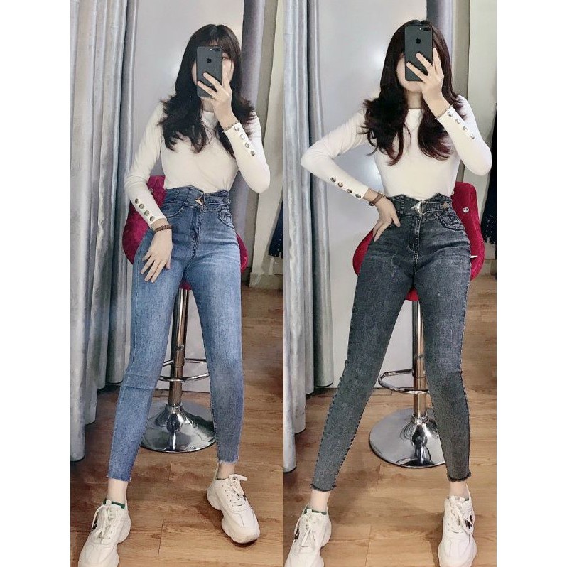 Quần jeans bò đai sắt dáng ôm nhiều màu sắc