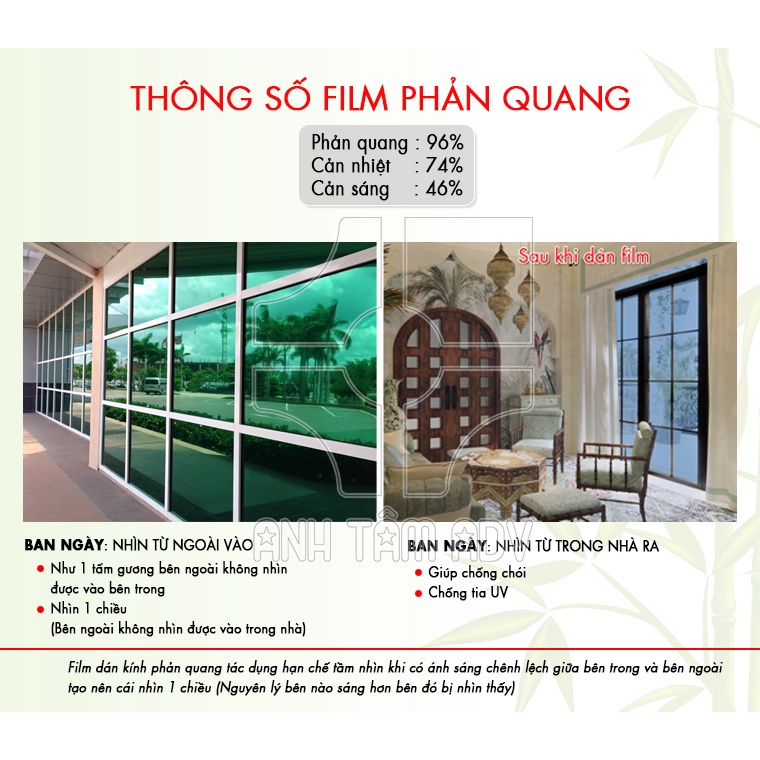 Film Dán Kính Phản Quang, Film Cách Nhiệt Cửa Sổ, Giấy Dán Kính 1 Chiều, Film Chống Nóng