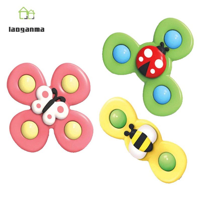 SPINNER Set 3 Đồ Chơi Con Quay Hình Bông Hoa / Côn Trùng Có Giác Hút Gắn Trên Bàn Dành Cho Các Bé