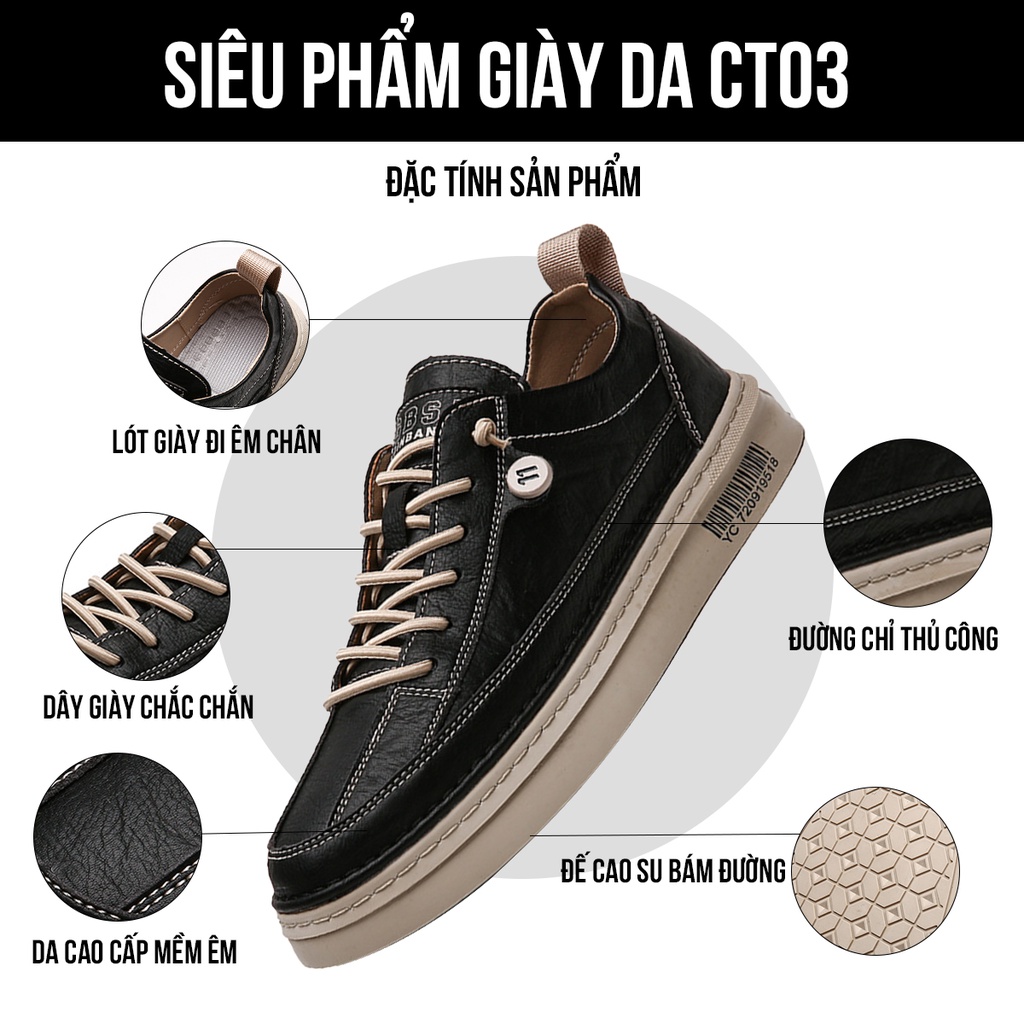 Giày thể thao nam sneaker cổ cao chất liệu da màu đen đế cao cao cấp độn đế đẹp bảo hành 1 năm CT03 TIMAN