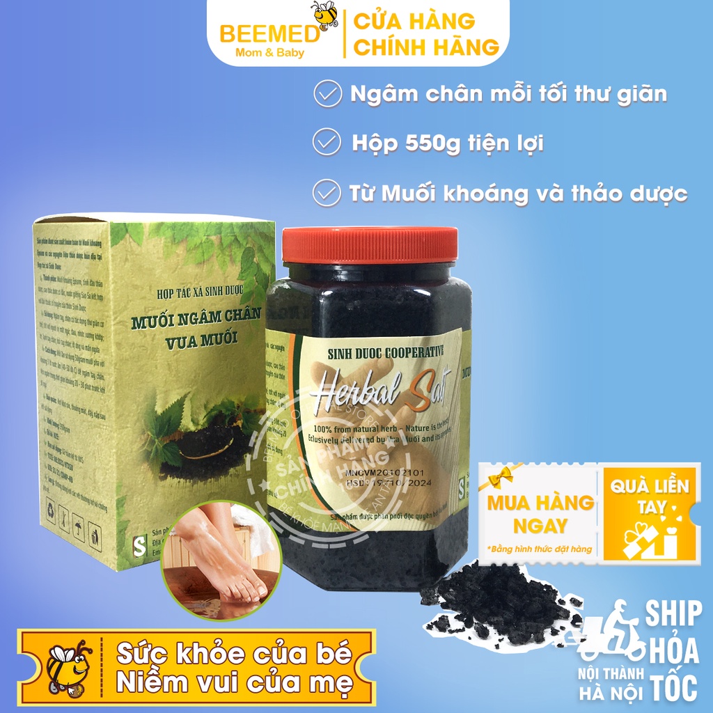 Muối ngâm chân thảo dược - Hộp 550g, giúp thải độc tố, chà gót Sinh dược, hương bạc hà thư giãn