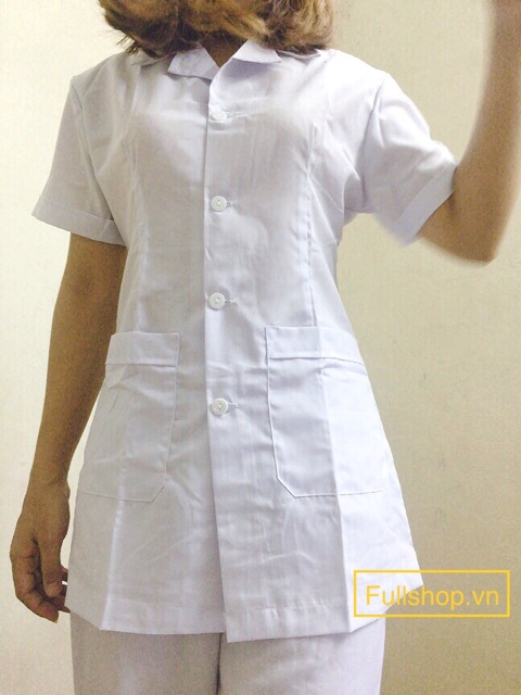 [Giá sỉ] Áo blouse trắng dáng ngắn, cộc tay trắng trơn cho y tá, điều dưỡng, dược sỹ nam nữ