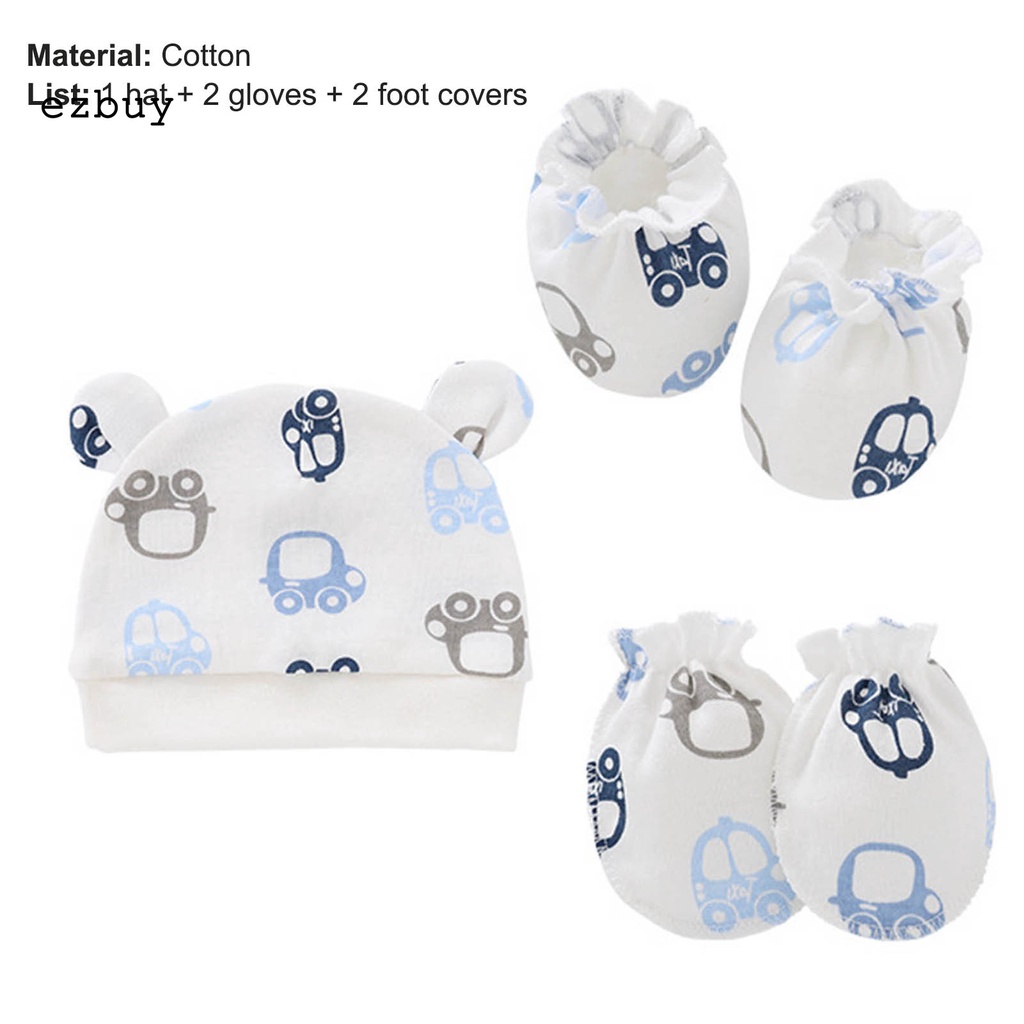 Mũ beanie trùm đầu kiêm găng tay/chân thấm hút mồ hôi thời trang cho bé sơ sinh