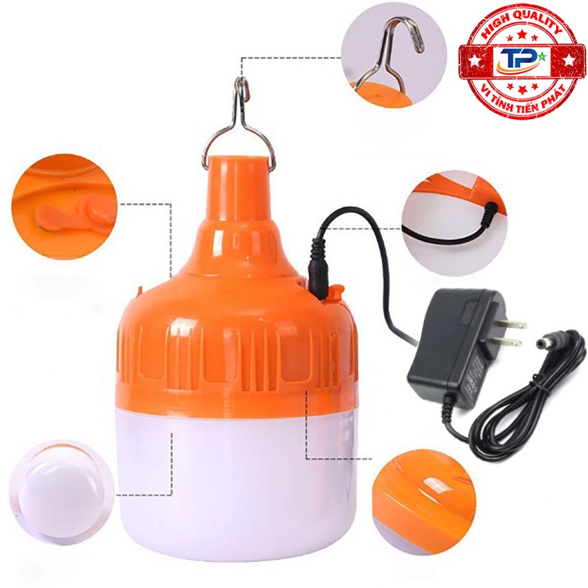 Bóng đèn LED sạc tích điện 80W với 3 chế độ sáng, chống nước, dùng khi mất điện, bán hàng, cắm trại, du lịch NĐ 9506