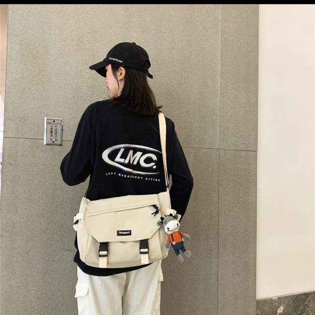 Túi đeo chéo chất vải Canvas dáng Unisex 2 màu đi học đi chơi