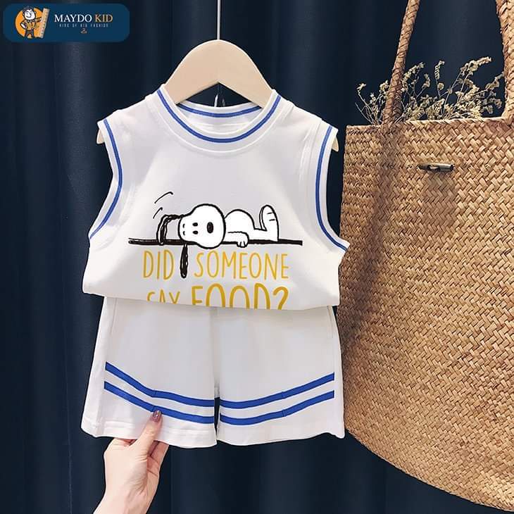 BỘ QUẦN ÁO BA LỖ HÌNH CÚN SNOOPY 4 MÀU CHO BÉ TRAI BÉ GÁI