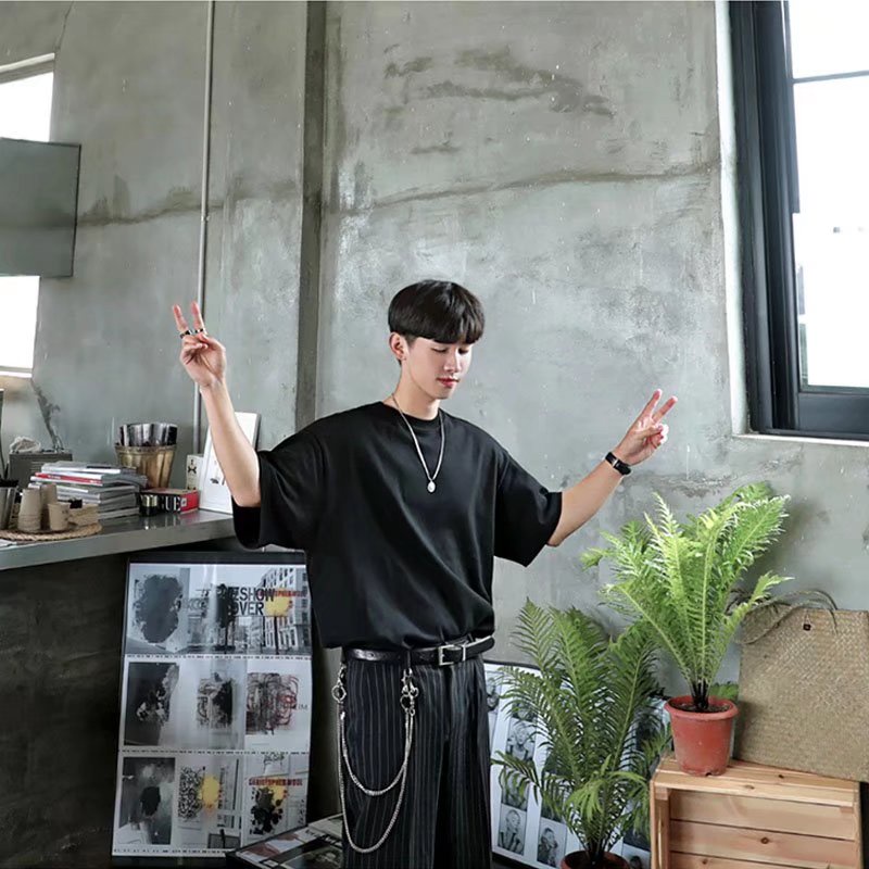 Áo Thun Nam Ngắn Tay Cổ Tròn Phong Cách Hàn Quốc Nhiều Cỡ Lớn M-5XL