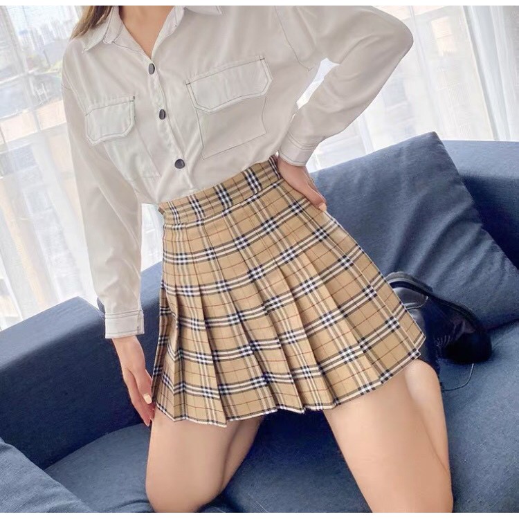 Chân Váy Chữ A Xếp Ly Lưng Cao Họa Tiết Caro Vintage Siêu Dễ Thương | BigBuy360 - bigbuy360.vn