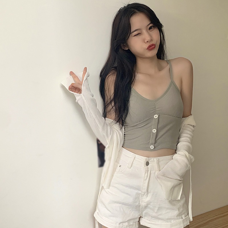 Áo hai dây cổ chữ v màu sắc đơn giản phong cách hàn quốc