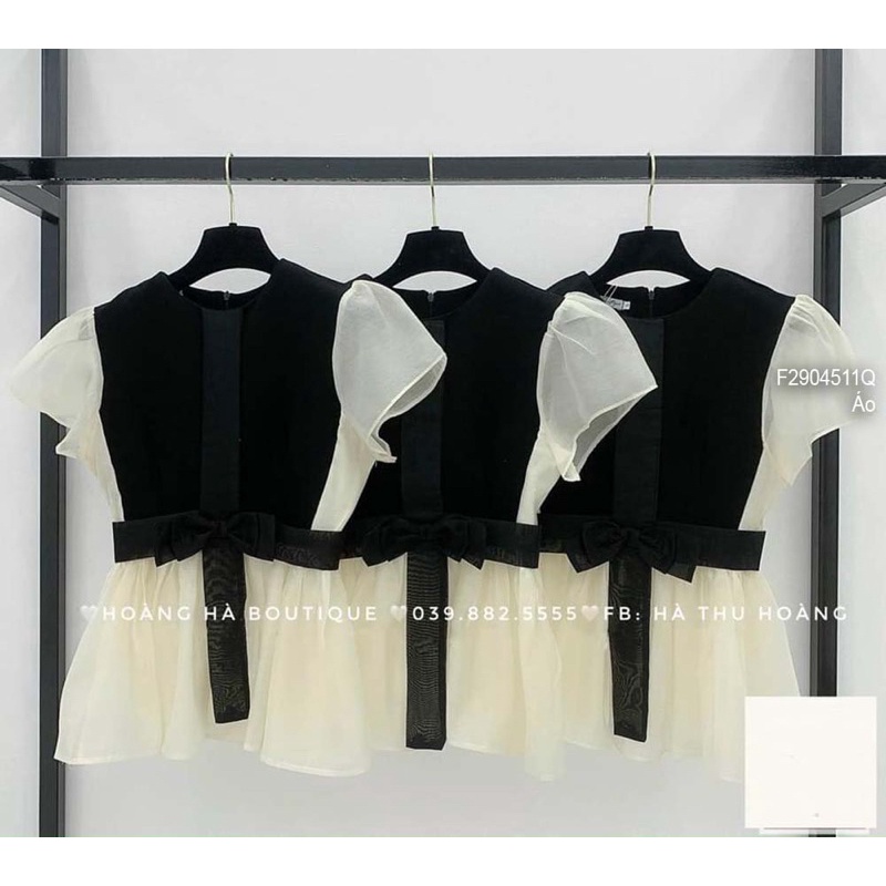 Áo umi đen pha tơ nơ eo cực xinh 0422