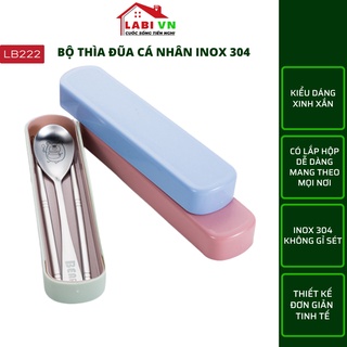 Bộ thìa đũa cá nhân labi vn lb222 kiểu gấu bear với thìa, muỗng và đũa inox 304