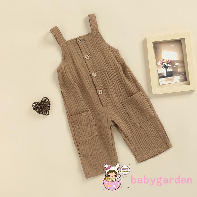Bộ Áo Liền Quần Cổ Vuông Màu Trơn + Quần Yếm Cài Khuy Màu Nâu / Kaki Dễ Thương Cho Bé 3 Tháng Tuổi