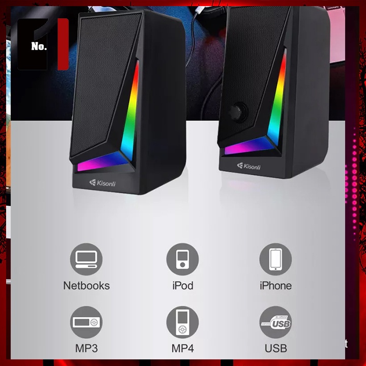 Loa Máy Tính Mini Để Bàn 2.1 Led RGB Kisonli X1 Loa Vi Tính Gaming Âm Thanh Hay Bass Lớn Có Dây Giá Rẻ