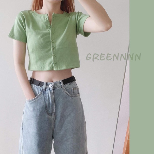 Set croptop len gân + Jean ống rộng lưng dây đen rút