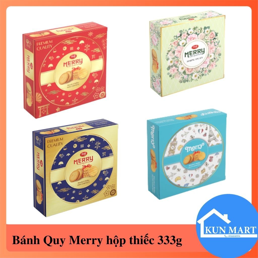 Bánh quy ❤️FREESHIP❤️ Bánh quy hỗn hợp Merry BKHM02 hộp thiếc sang trọng làm quà biếu tết 333g