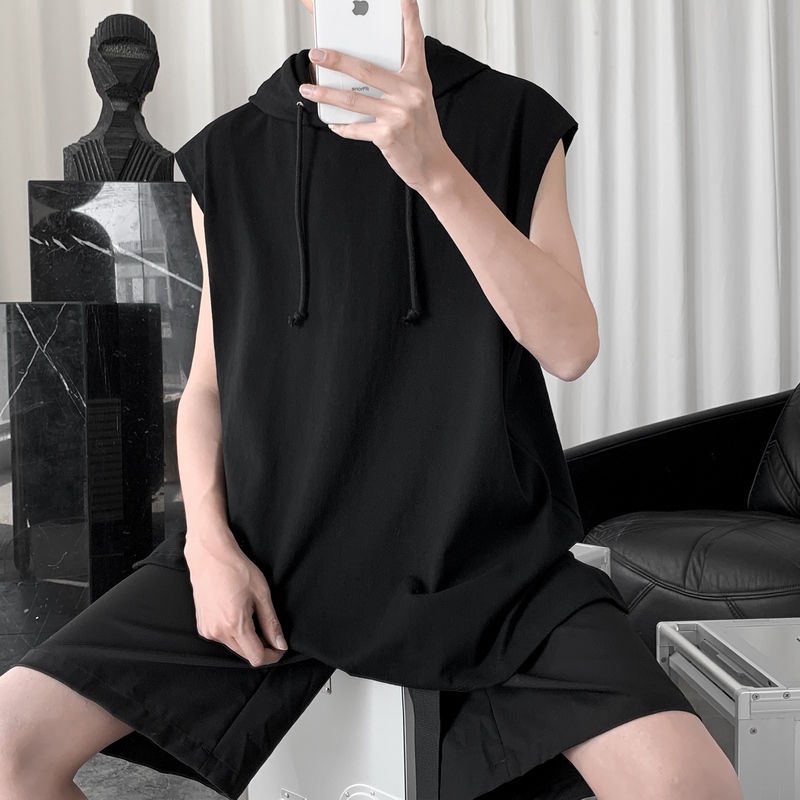 Áo Thun Ba Lỗ Có Mũ Chất Liệu Lụa Lạnh Dáng Rộng Thời Trang Mùa Hè Cho Nam Plus Size