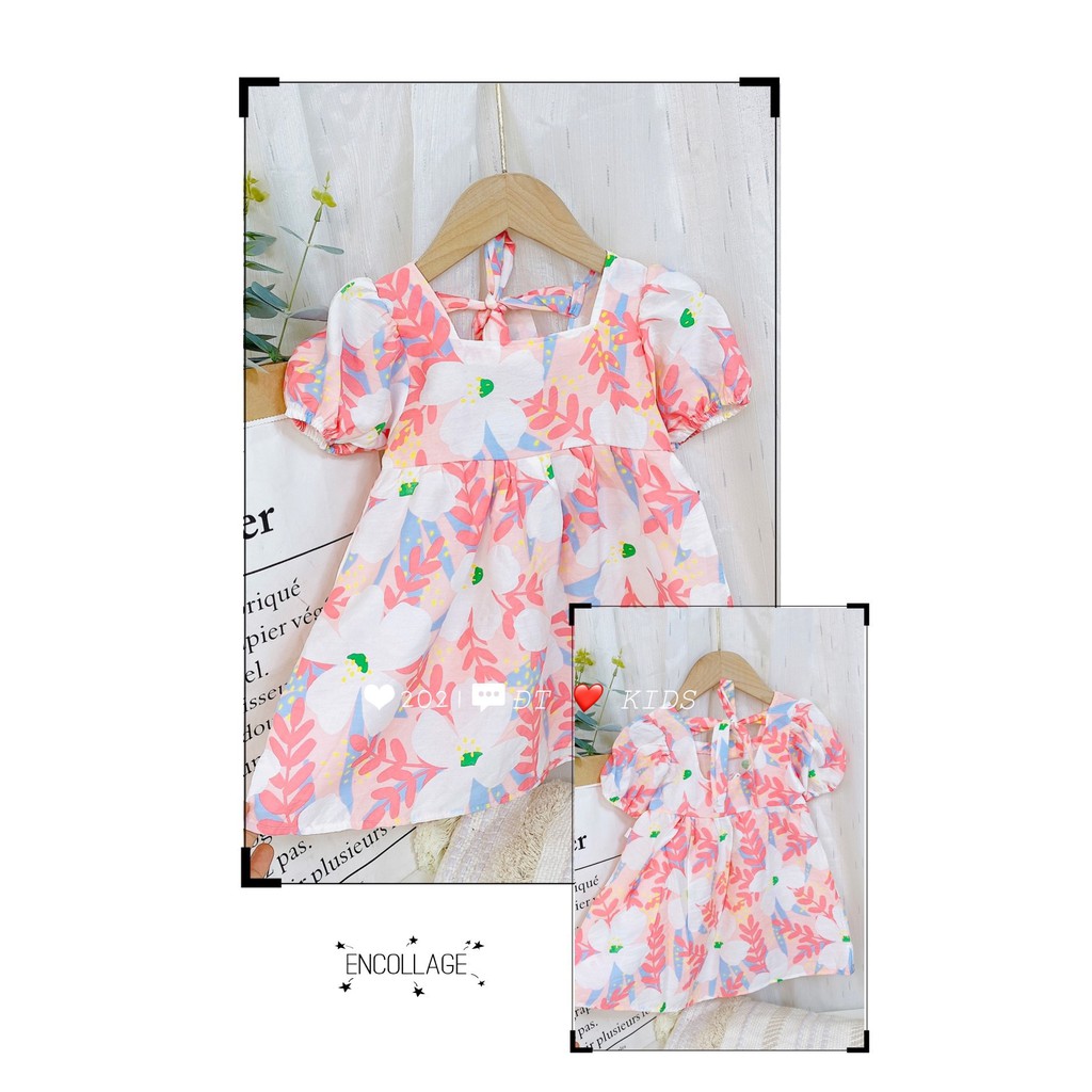 Set Váy Hoa Vải Thô Hàn Dành Cho Bé Gái