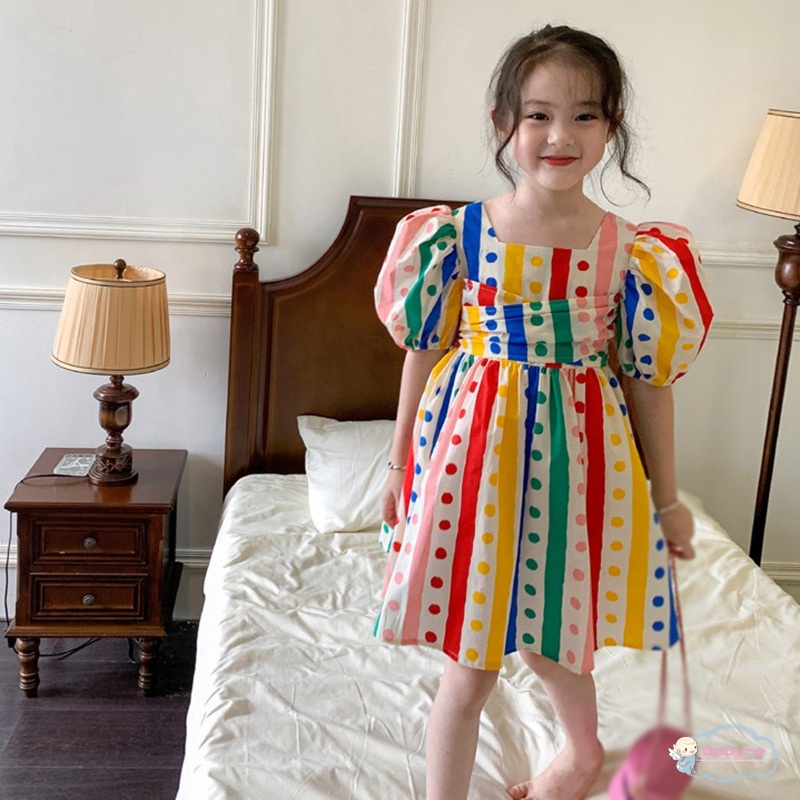 Đầm Công Chúa Phồng In Họa Tiết Chấm Bi Nhiều Màu Xinh Xắn Cho Bé Gái