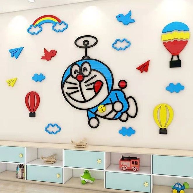 Hình dán tường chống thấm nước Acrylic Doraemon 3D Hình dán phòng ngủ phòng ngủ trẻ em