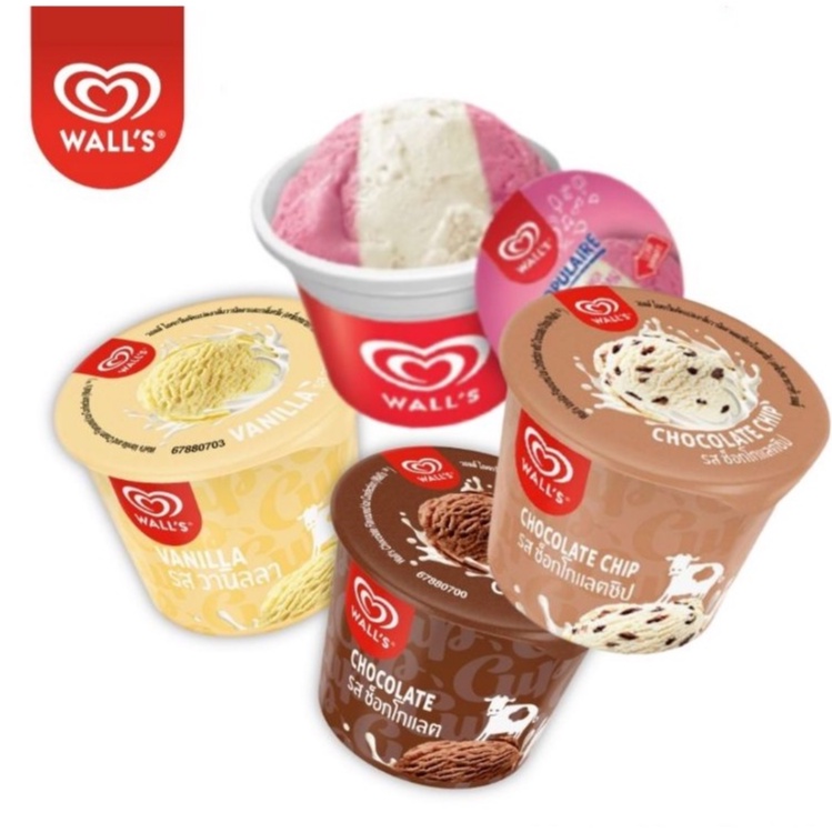 Kem ly Wall's cup 90ml vị Socola/Vani/Dâu/Socola chip
