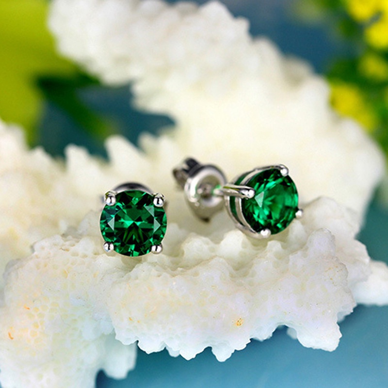 Đôi Khuyên Tai Hình Tròn Bằng Bạc 925 Đính Đá Zircon Xanh Lá Sang Trọng