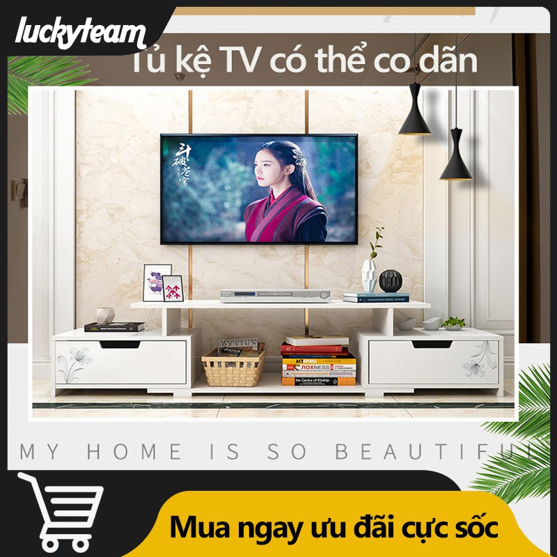 Tủ TV kệ tivi màu trắng có thể co giãn độ dài khoảng từ 90-120cm - ST22