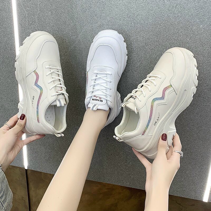 (freeship) giày sneaker nữ sườn nhũ đế độn nhẹ from mới 2021