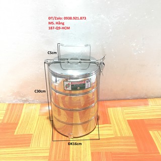 Cặp lồng cà mèn 4 ngăn inox đk16 c30 quai xách- cm16/4i